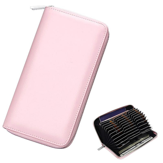 Women's RFID-Blocking Leather Card Holder Wallet with 36 Slots - Large Capacity Passport Money Safe Genuine Finest Stitching Solid Candy Color Smartphone Peace Of Mind Privacy