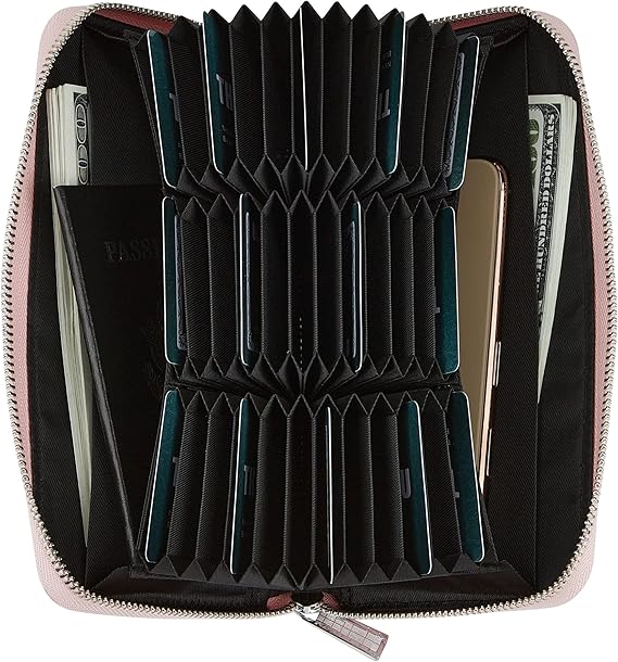 Women's RFID-Blocking Leather Card Holder Wallet with 36 Slots - Large Capacity Passport Money Safe Genuine Finest Stitching Solid Candy Color Smartphone Peace Of Mind Privacy