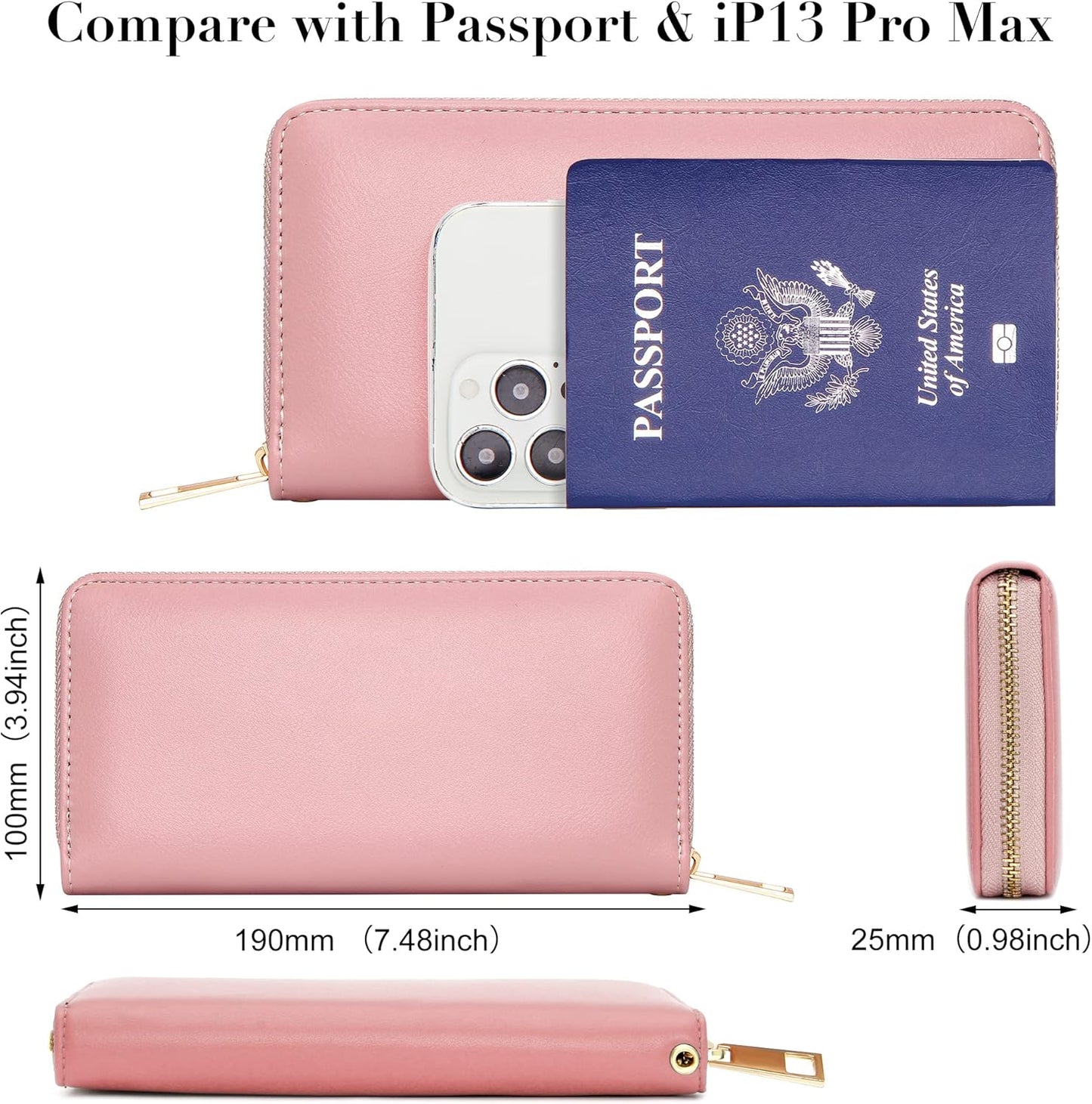 Women's RFID-Blocking Leather Card Holder Wallet with 36 Slots - Large Capacity Passport Money Safe Genuine Finest Stitching Solid Candy Color Smartphone Peace Of Mind Privacy