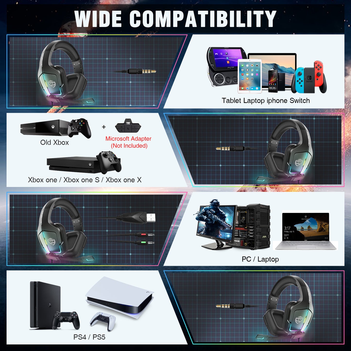 RGB LED Light Display Wintory Soulbytes S12 Gaming Headset Wintory