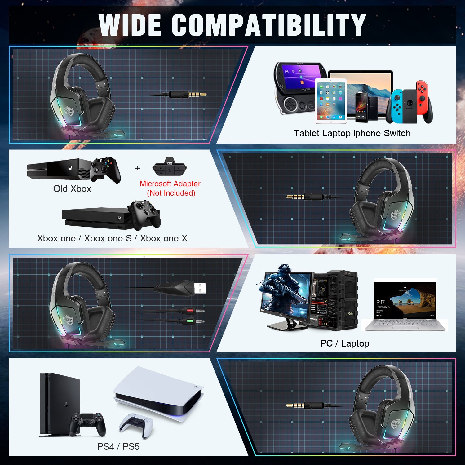 RGB LED Light Display Wintory Soulbytes S12 Gaming Headset Wintory