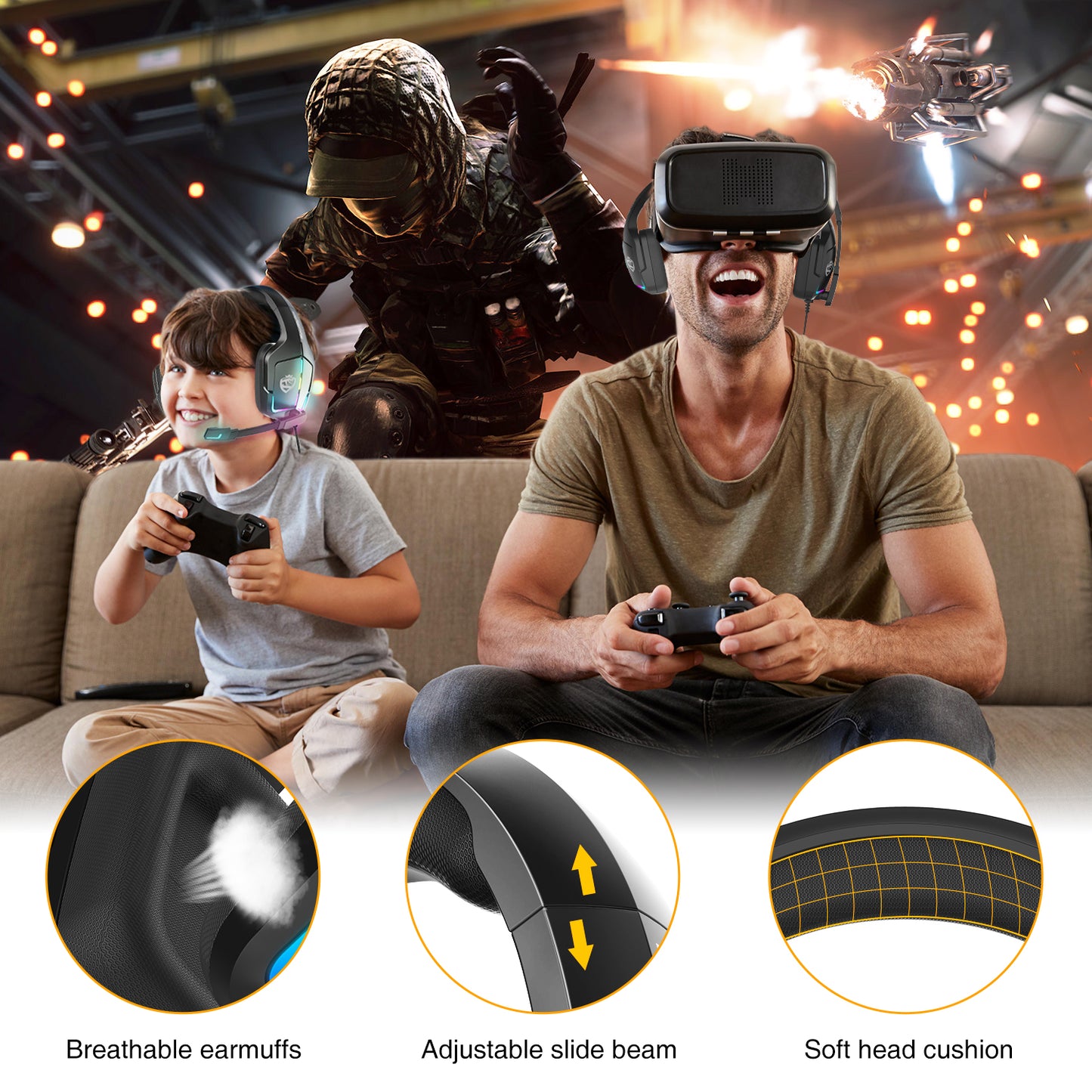 RGB LED Light Display Wintory Soulbytes S12 Gaming Headset Wintory