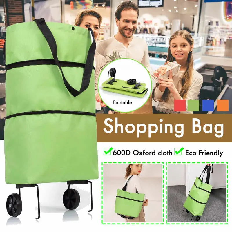 Grocery Cart with Wheels, Reusable Portable Collapsible Trolley Bags Hand-Pulling Utility Collapsible Grocery Bag with Hand-Straps Folding Shopping Cart Wintory