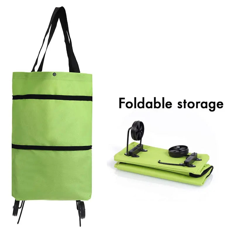 Grocery Cart with Wheels, Reusable Portable Collapsible Trolley Bags Hand-Pulling Utility Collapsible Grocery Bag with Hand-Straps Folding Shopping Cart Wintory