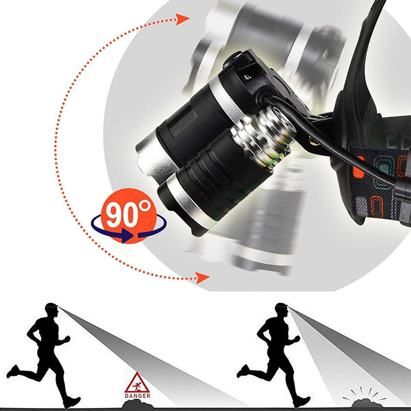 Rechargeable Headlight with 3 Lights 4 Modes, 6000 Lumen Super Bright LED Lamp, Hands-Free Flashlight Head Torch for Running, Camping, Fishing, Cycling, Hiking, Waterproof