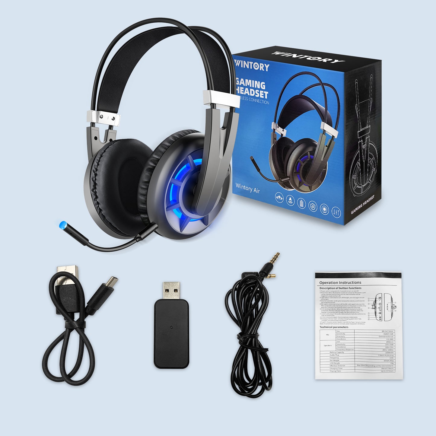 WINTORY Air 2.4G Headset for PS4 PC TV Wireless Gaming Headphones Wintory