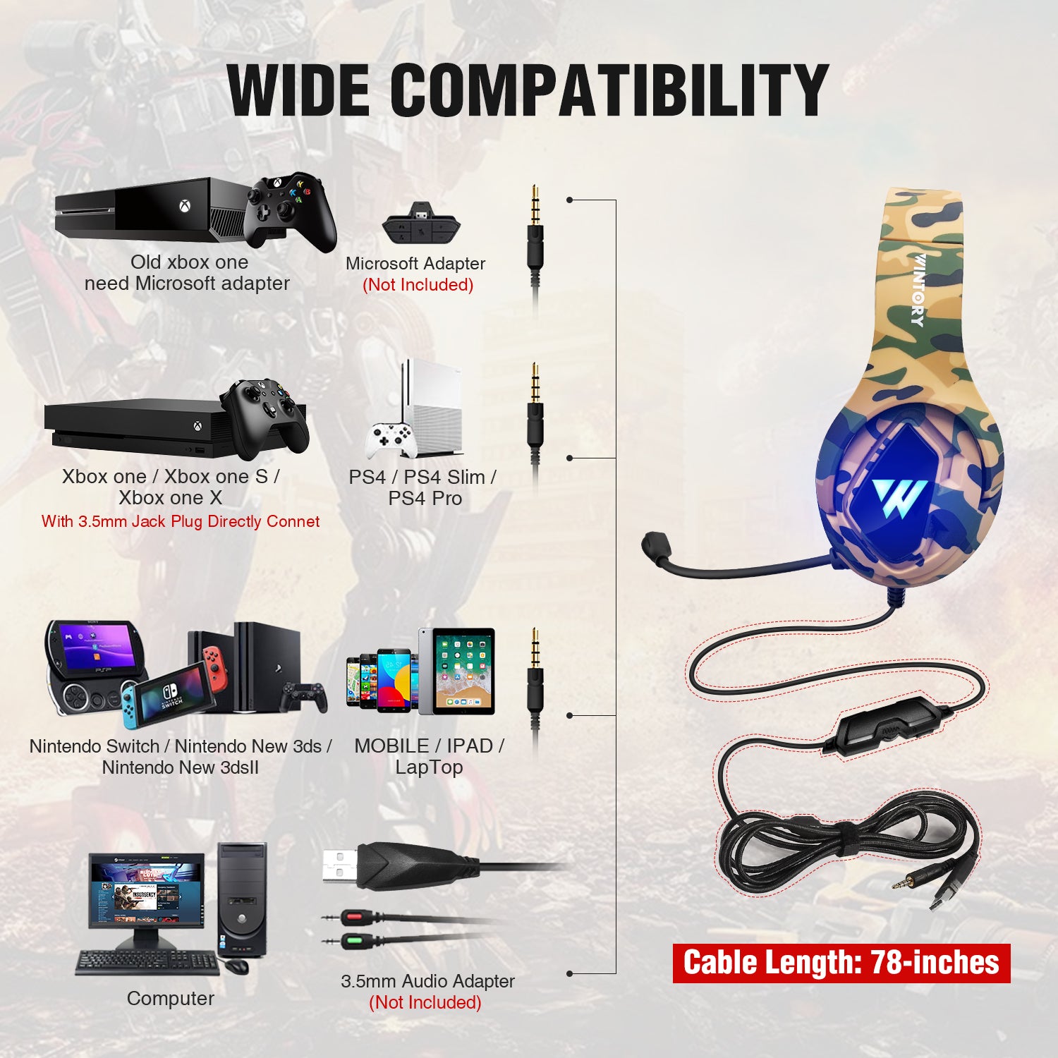 M1 Camouflage Color Gaming Headset Wintory