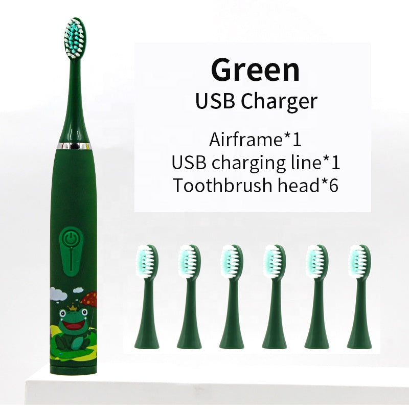 Rechargeable Toothbrush for Children, Sonic Toothbrush for Kids, Smart Electric Toothbrush for Boys Girls Age 3-12, 30s Reminder, 2 Mins Timer, 4 Modes, 6 Brush Heads, Cartoon Design, USB Charging Wintory