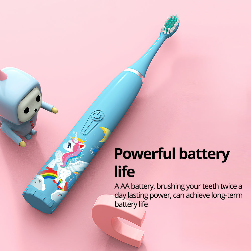 Rechargeable Toothbrush for Children, Sonic Toothbrush for Kids, Smart Electric Toothbrush for Boys Girls Age 3-12, 30s Reminder, 2 Mins Timer, 4 Modes, 6 Brush Heads, Cartoon Design, USB Charging Wintory
