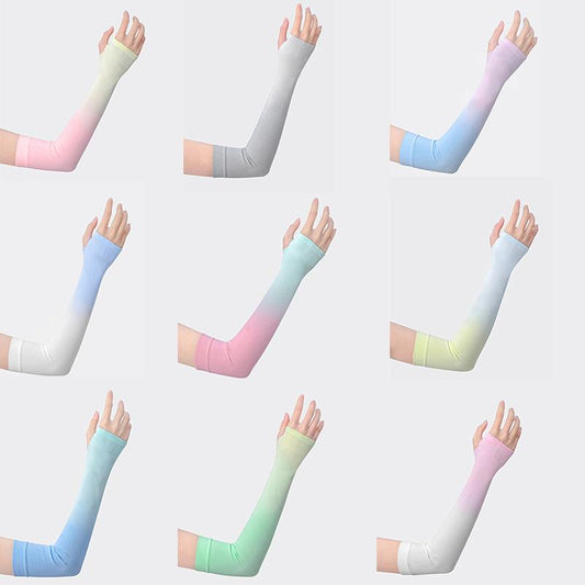 Rainbow Gradient Color Uv Arm Protection Sleeves Elastic Cooling Cycling Sunscreen Ice Silk Arm Sleeve Wintory