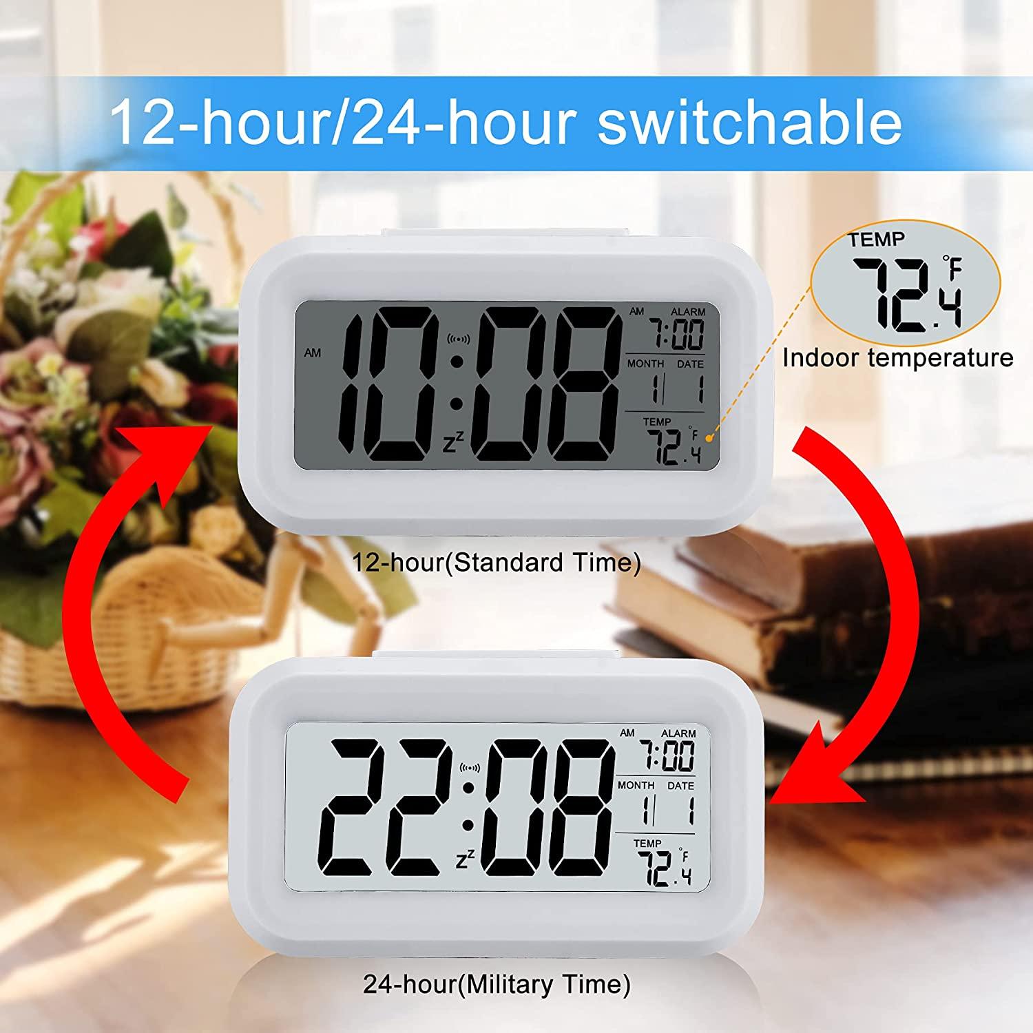 Digital Alarm Clock Big LED Display Bedside Clock 12/24Hr Snooze Night Light,Battery Clock with Date Calendar Temperature for Bedroom Home Office Wintory