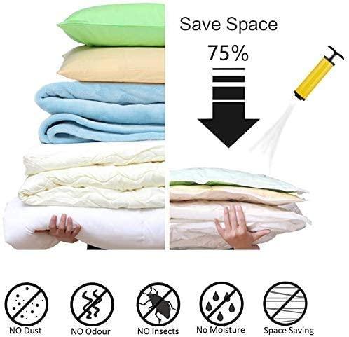 6 Pack Vacuum Storage Bags, Space Saver Bag, Vacume Pack Storage Bags for Clothes Duvets Bedding Dresses Comforters Blankets Pillows Travel Storage,Reusable Bags Double Zip Seal,Hand Pump Included Wintory