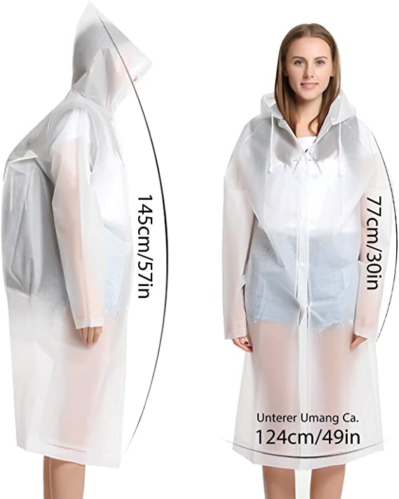 Waterproof Portable Raincoat，Clear and Reusable Rain Resistant Poncho with Hoods and Sleeves for Travel, Festivals, Outdoors，Mountaineering Wintory