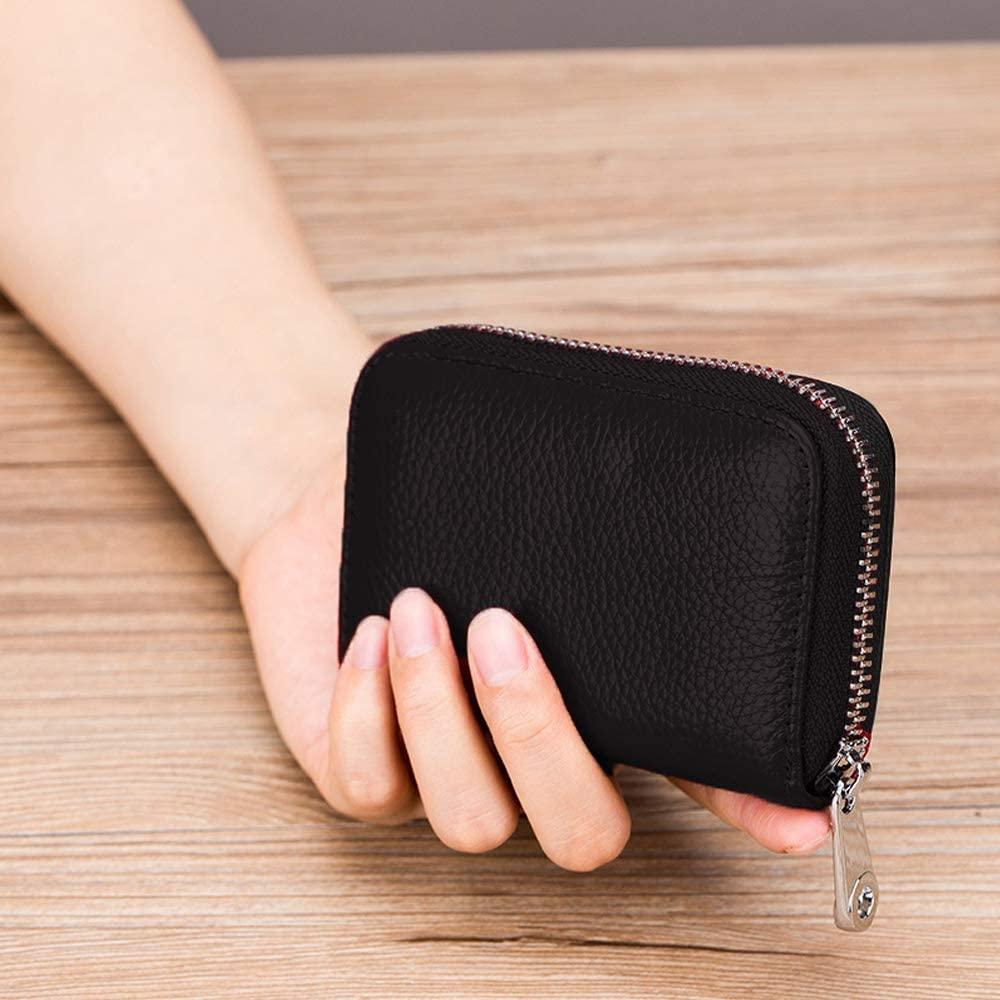 Credit Card Holder RFID Blocking Genuine Leather Mini Credit Card Wallet Purse with Zipper Womens Small id Compact Slim Blocked Zip Accordion Wallets Case for Women Men's Wintory