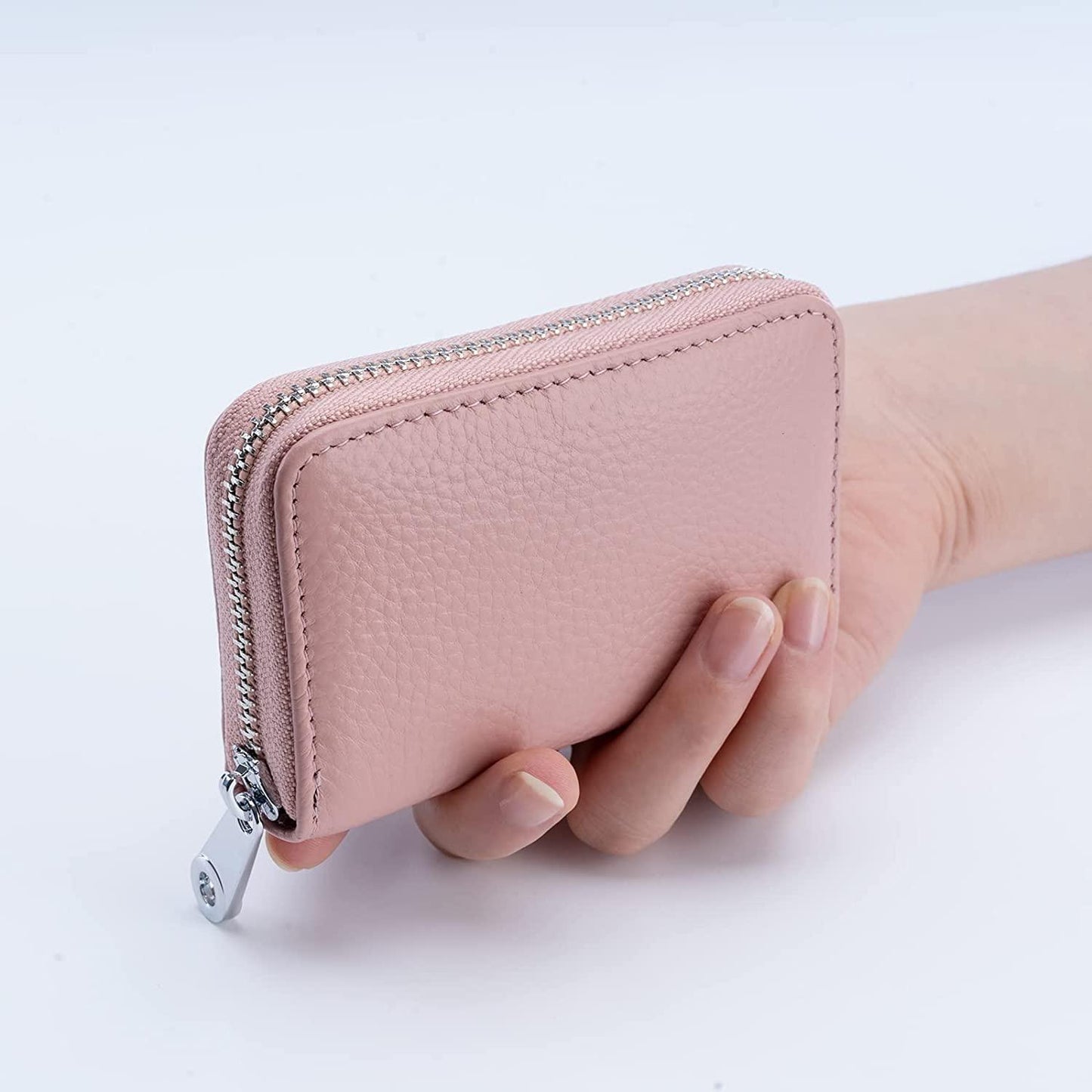 Credit Card Holder RFID Blocking Genuine Leather Mini Credit Card Wallet Purse with Zipper Womens Small id Compact Slim Blocked Zip Accordion Wallets Case for Women Men's Wintory