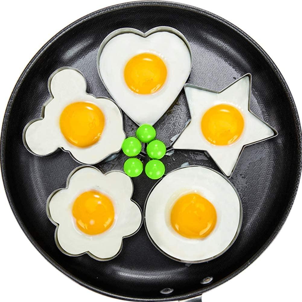 5pc Non-Stick Stainless Steel Egg Rings - Different Shapes with Anti-Scald Handles - Great for Frying and Shaping - Ideal for Breakfast English Muffins, Pancakes, Sandwiches Wintory