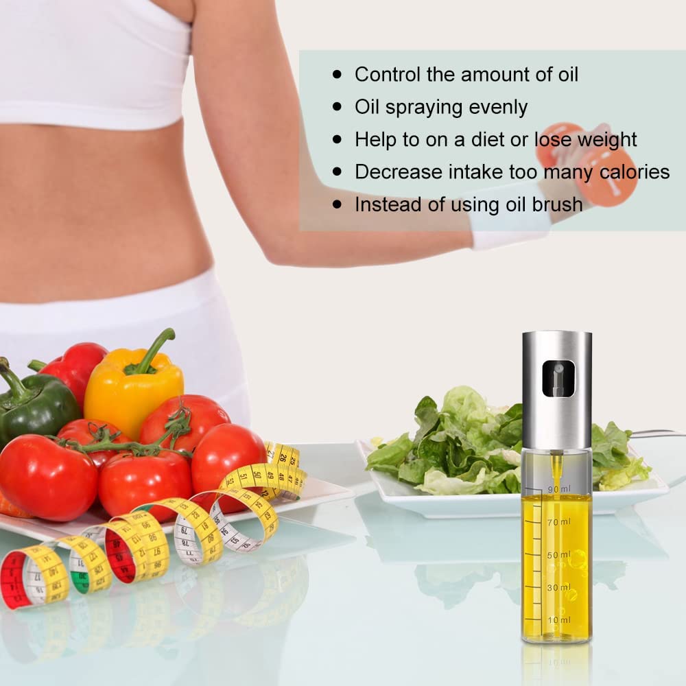 Oil Sprayer Dispenser, Vinegar Sprayer, Dressing Spray with Brush Portable, Grilling Olive Oil Glass Bottle 100ml, Kitchen Gadgets for Air Fryer Kitchen Cooking Salad Baking BBQ Wintory