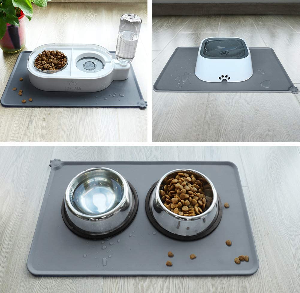 Silicone Pet Feeding Mat,Non Slip Waterproof Bowl Mat for Dog and Cat,47 x 30 cm,Grey Wintory