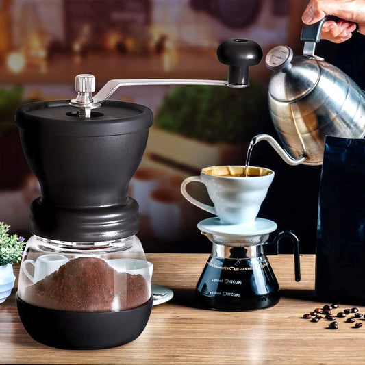Manual Coffee Grinder with Adjustable Coarseness Ceramic Burr Grinder with Extra Storage Tank Portable Hand Crank Grinder for Home, Office or Camping Wintory