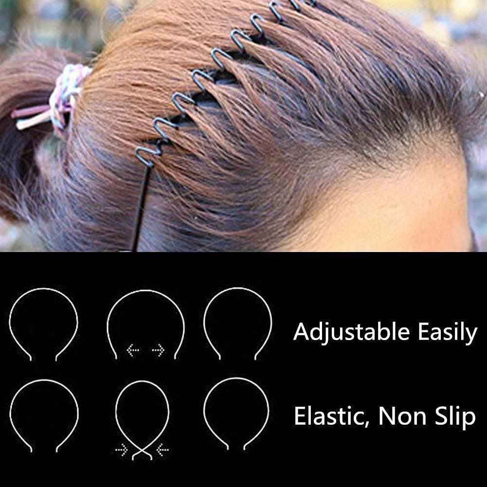 6 Pieces Elastic Wavy Spring Wave Hair Band, Multi-Style Black Non-slip Metal Hair Hoop, Unisex Sport Fashion Hair Band Accessories for Women and Men Wintory