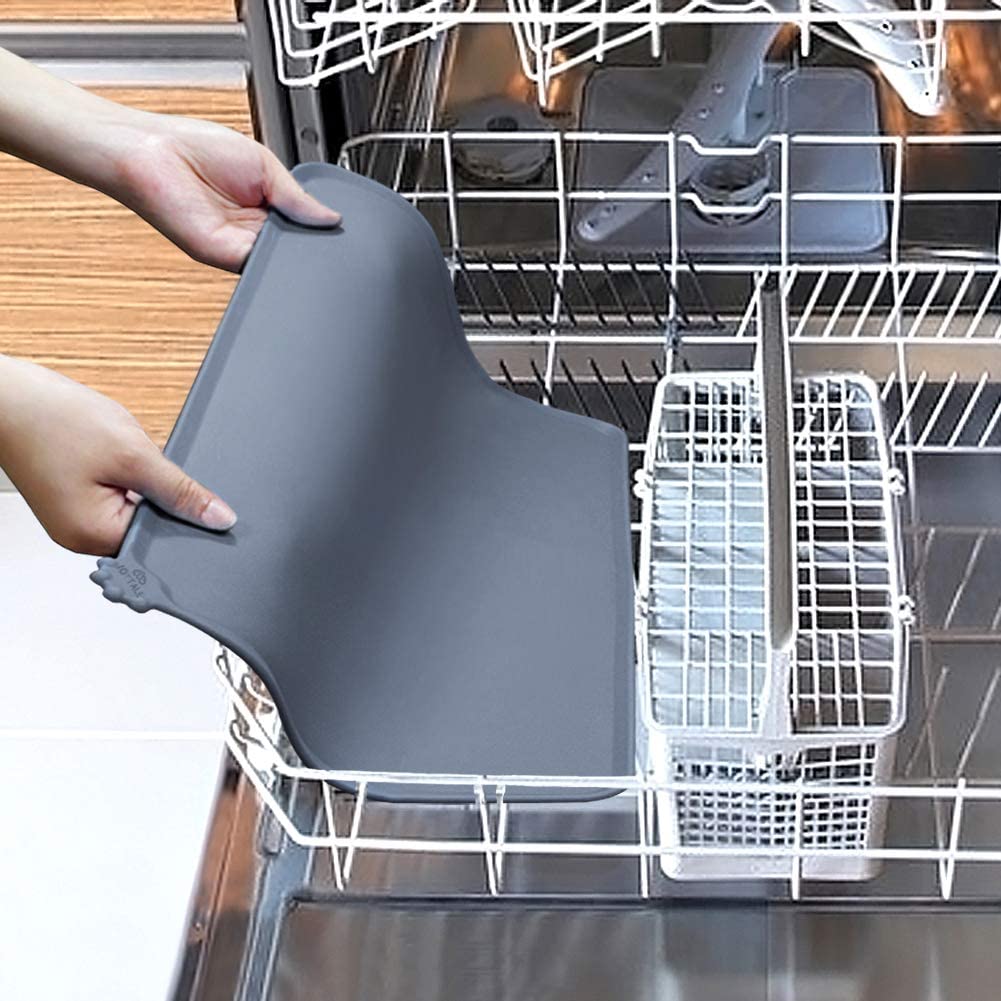 Silicone Pet Feeding Mat,Non Slip Waterproof Bowl Mat for Dog and Cat,47 x 30 cm,Grey Wintory