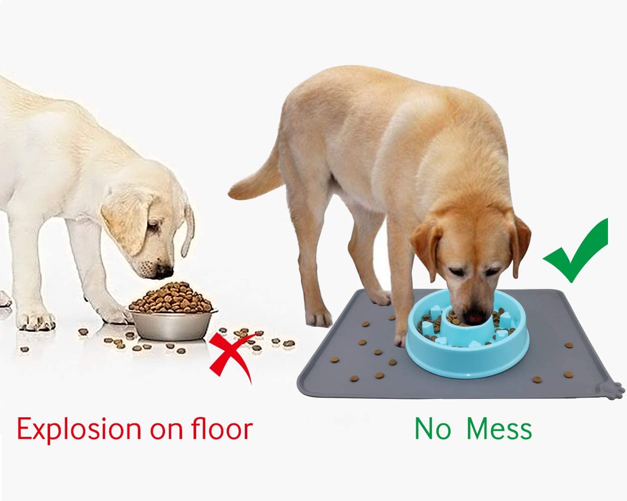 Silicone Pet Feeding Mat,Non Slip Waterproof Bowl Mat for Dog and Cat,47 x 30 cm,Grey Wintory