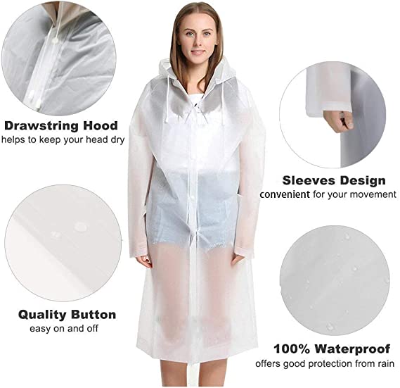 Waterproof Portable Raincoat，Clear and Reusable Rain Resistant Poncho with Hoods and Sleeves for Travel, Festivals, Outdoors，Mountaineering Wintory