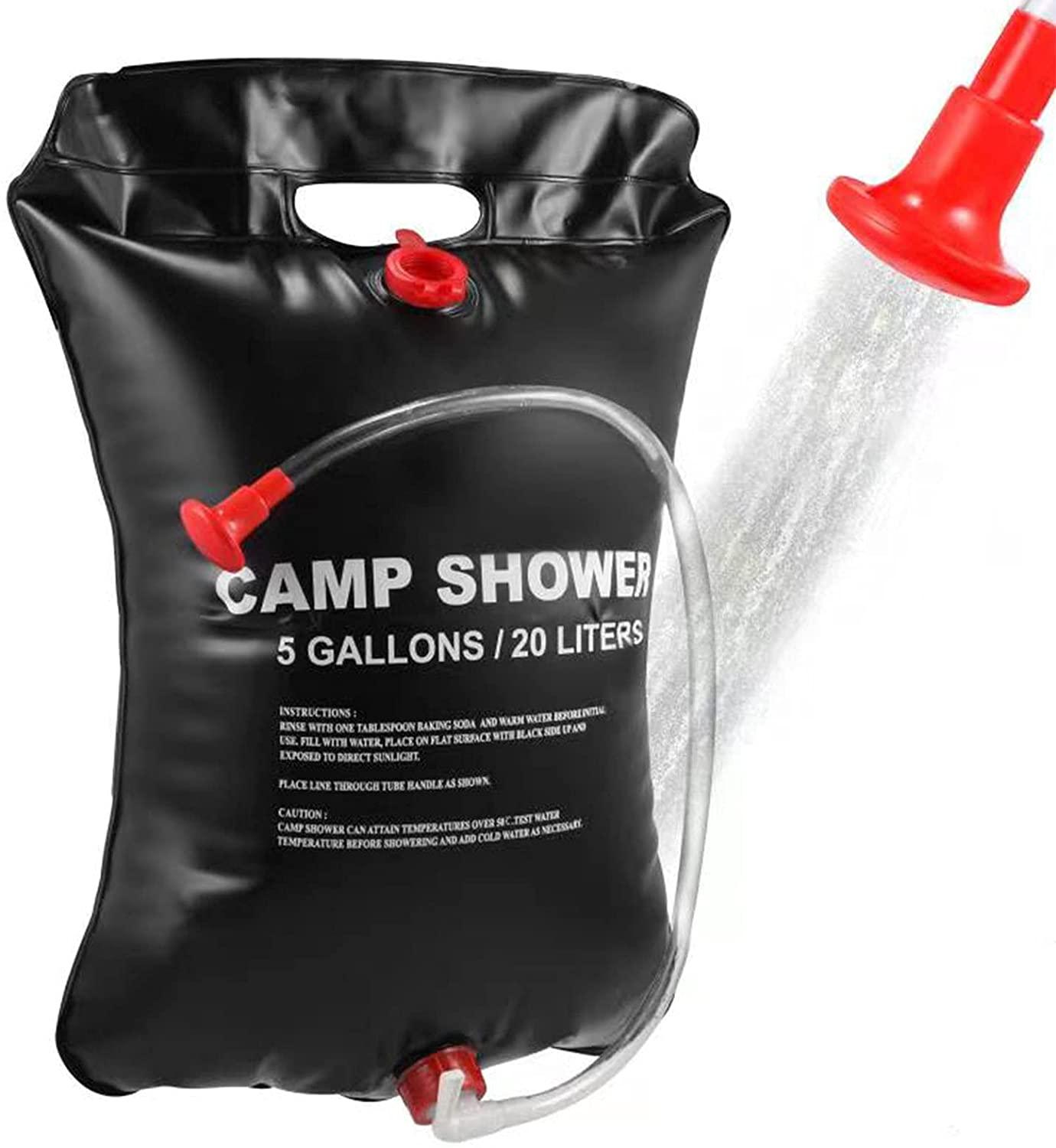20L Solar Shower Bag, Premium Camping Shower Portable with Shower Head, Hose, Tap Head - Outdoor Solar Showers for camping - Portable Shower Camping (Black) Wintory
