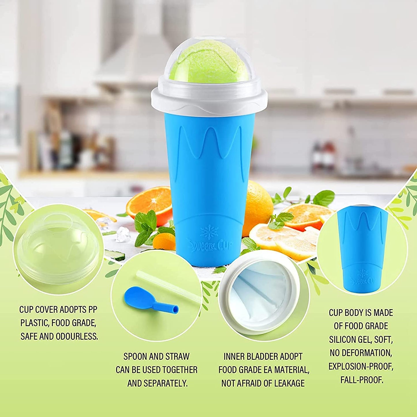 Slushie Cup Maker, Squeeze DIY Quick Freeze Magic Cup Slushy Ice Cream Maker with Lid and Straw Double Layer Squeeze Cup Slushy Maker for Kids/Adults Wintory