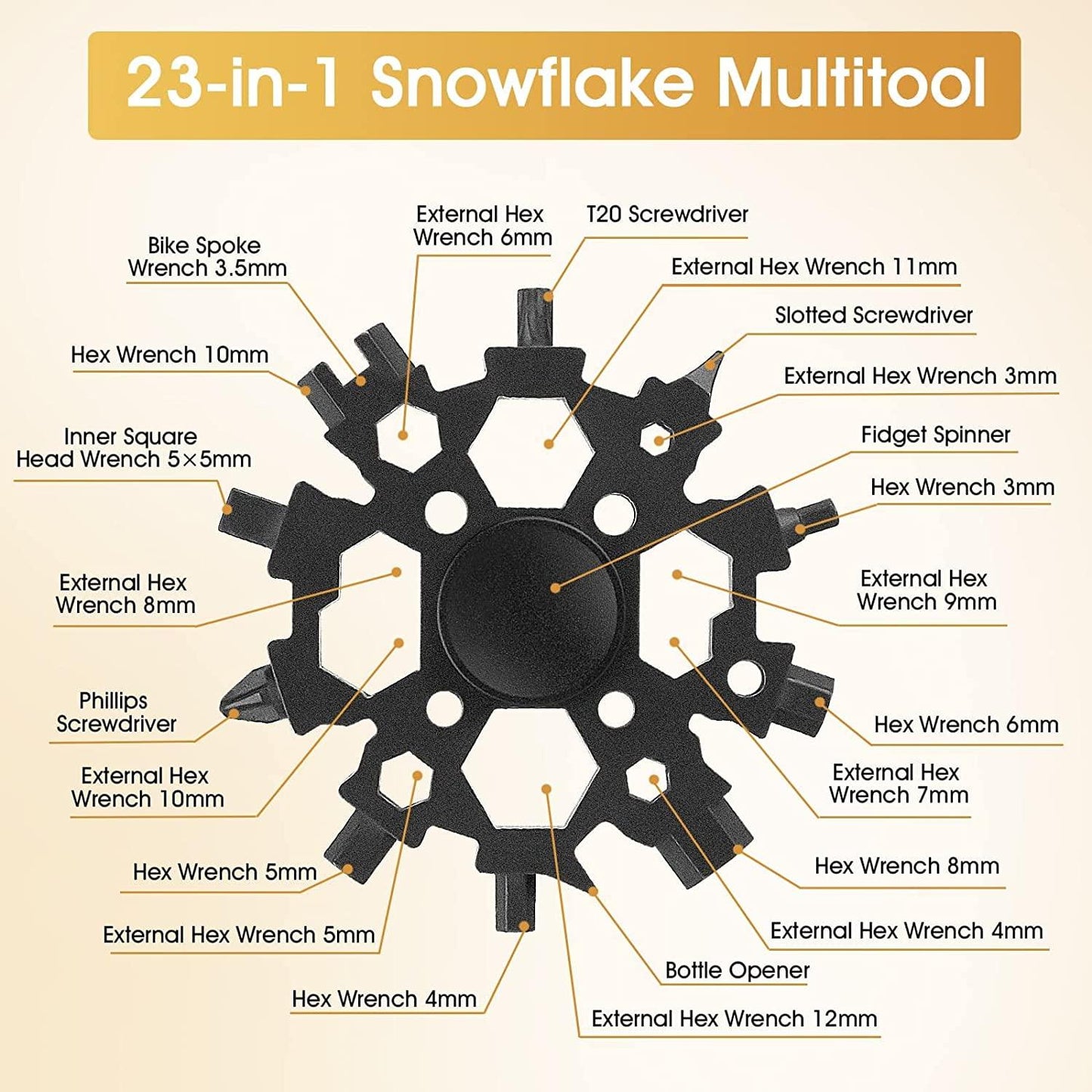 23-IN-1 Snowflake Multitool With Fidget Spinner, Gifts for Him Boyfriend Husband Men, Stainless Steel Multi-Tool Portable Cool Gadgets for Men, Suitable for Hiking, Camping, Home Improvement Wintory