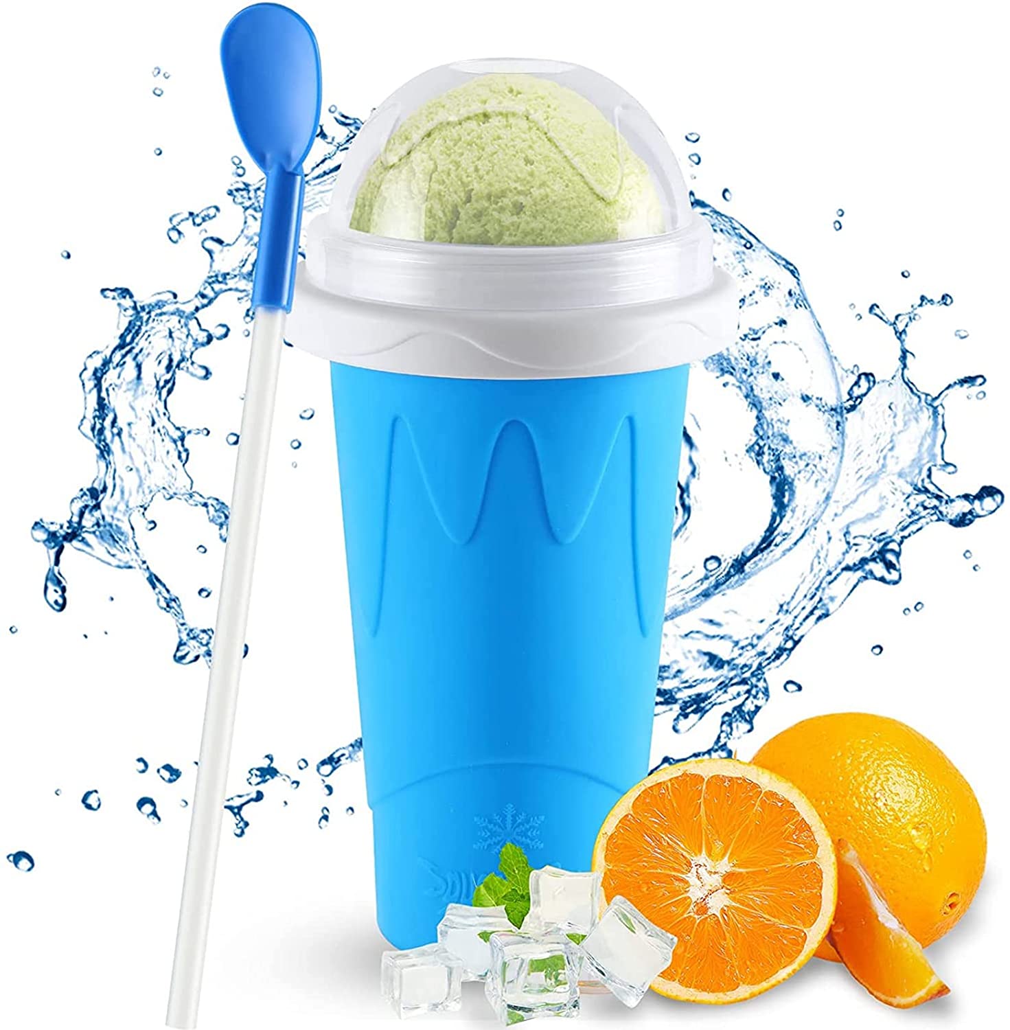 Slushie Cup Maker, Squeeze DIY Quick Freeze Magic Cup Slushy Ice Cream Maker with Lid and Straw Double Layer Squeeze Cup Slushy Maker for Kids/Adults Wintory