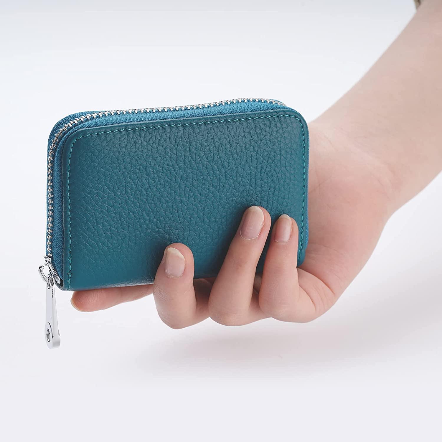 Credit Card Holder RFID Blocking Genuine Leather Mini Credit Card Wallet Purse with Zipper Womens Small id Compact Slim Blocked Zip Accordion Wallets Case for Women Men's Wintory