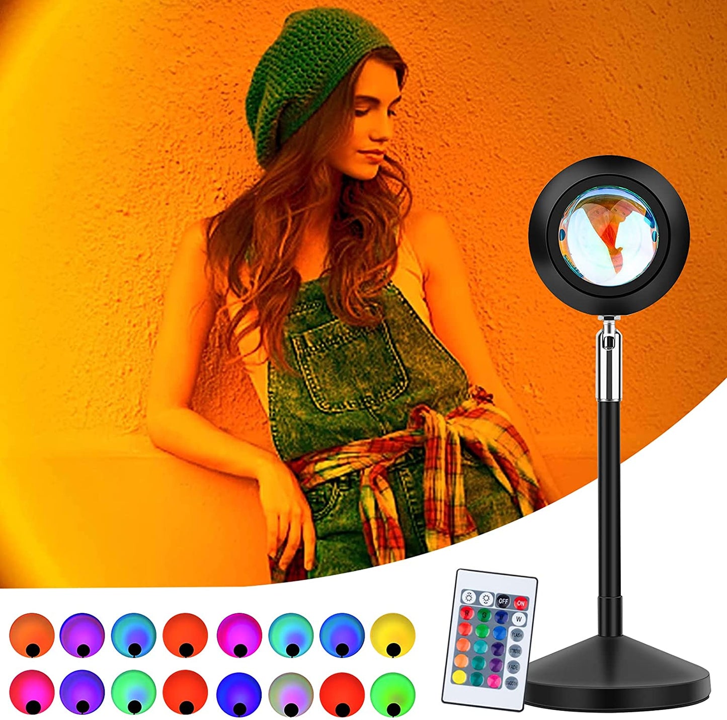 Sunset Lamp, 16 Colors Sunset Projection Lamp, Brightness Adjustable Sunset Projector Light Mood Lights, Rainbow Lamp with Remote 4 Dynamic Modes Valentines Mothers Day Gifts [Energy Class A] Wintory