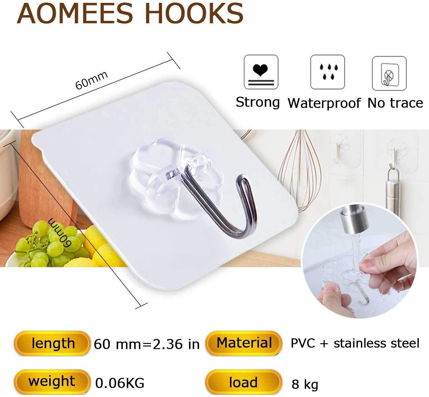 Adhesive Hooks Heavy Duty Wall Hooks 8kg (Max) Self Adhesive Hook 12pcs Wintory