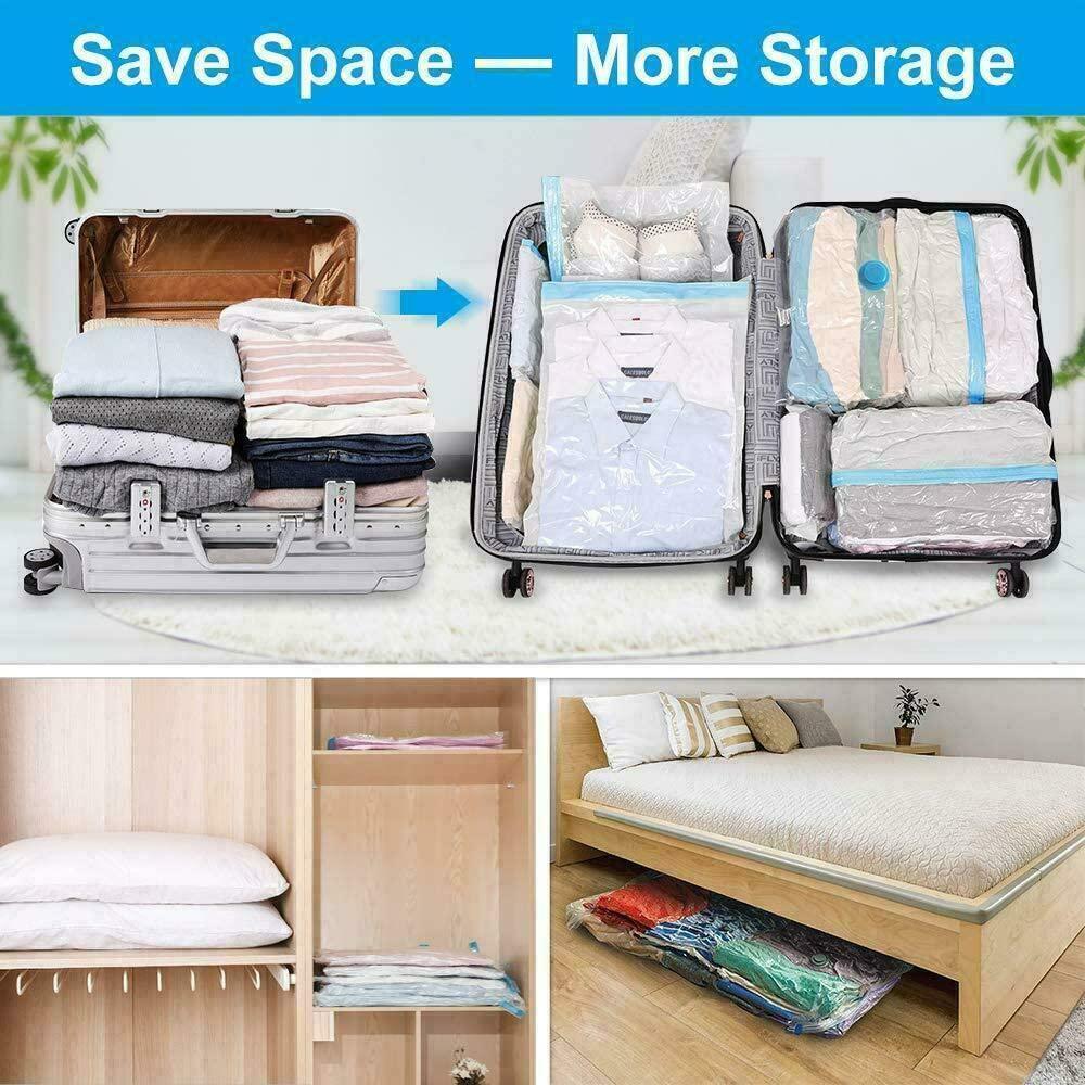 6 Pack Vacuum Storage Bags, Space Saver Bag, Vacume Pack Storage Bags for Clothes Duvets Bedding Dresses Comforters Blankets Pillows Travel Storage,Reusable Bags Double Zip Seal,Hand Pump Included Wintory