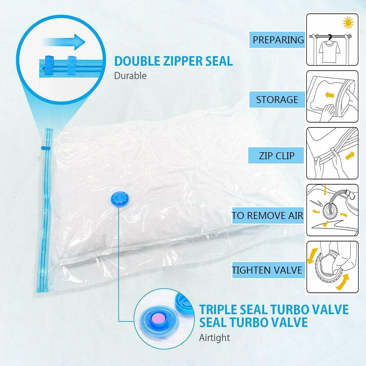 6 Pack Vacuum Storage Bags, Space Saver Bag, Vacume Pack Storage Bags for Clothes Duvets Bedding Dresses Comforters Blankets Pillows Travel Storage,Reusable Bags Double Zip Seal,Hand Pump Included Wintory