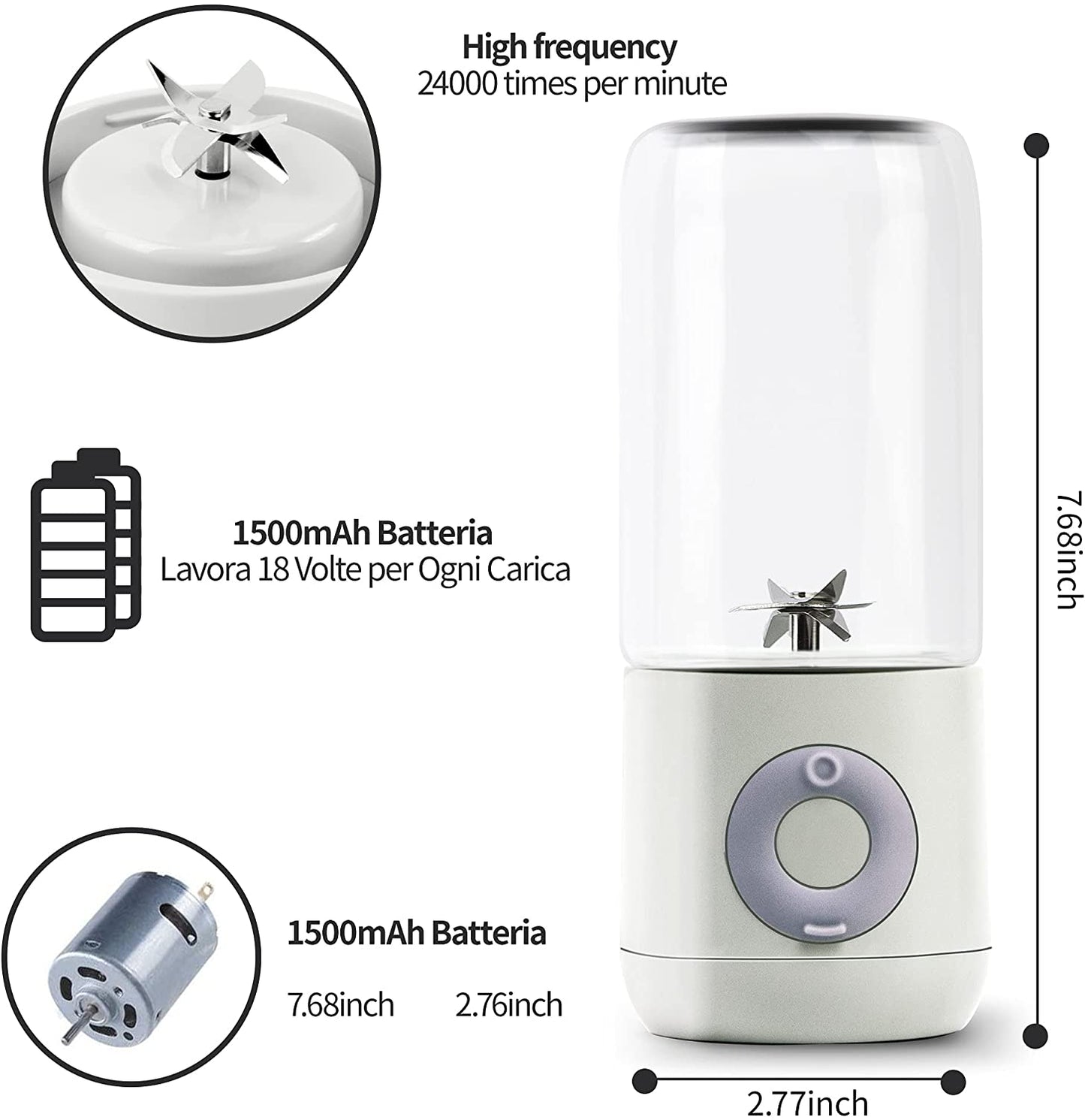 Portable Juicer Blender, Mini Blender for Smoothies, 500ml Small Blender Cup, Smoothies Maker Fruit Blender Cup With USB Rechargeable, Six Blades Mini Travel Blender Wintory