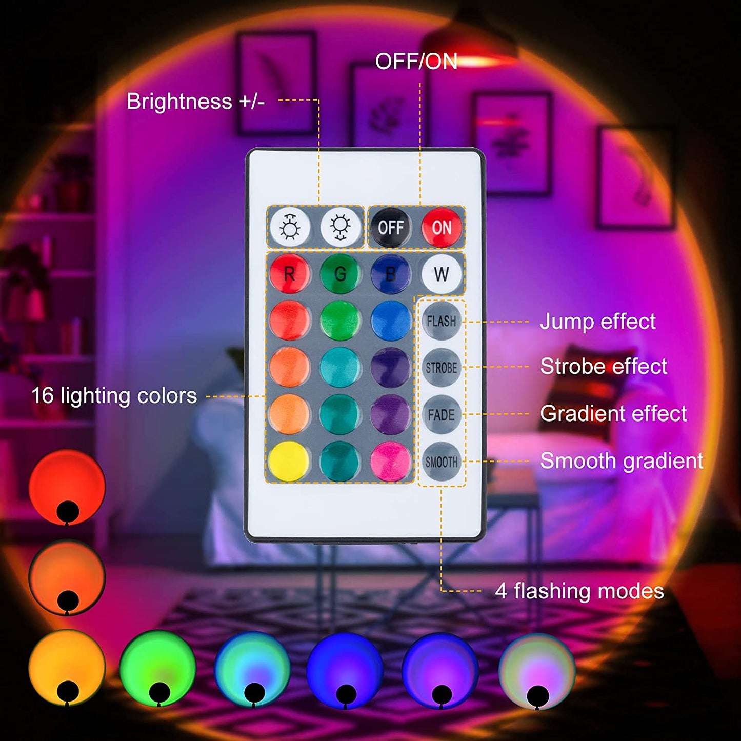 Sunset Lamp, 16 Colors Sunset Projection Lamp, Brightness Adjustable Sunset Projector Light Mood Lights, Rainbow Lamp with Remote 4 Dynamic Modes Valentines Mothers Day Gifts [Energy Class A] Wintory