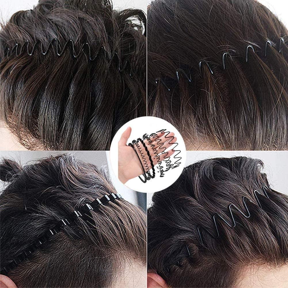 6 Pieces Elastic Wavy Spring Wave Hair Band, Multi-Style Black Non-slip Metal Hair Hoop, Unisex Sport Fashion Hair Band Accessories for Women and Men Wintory