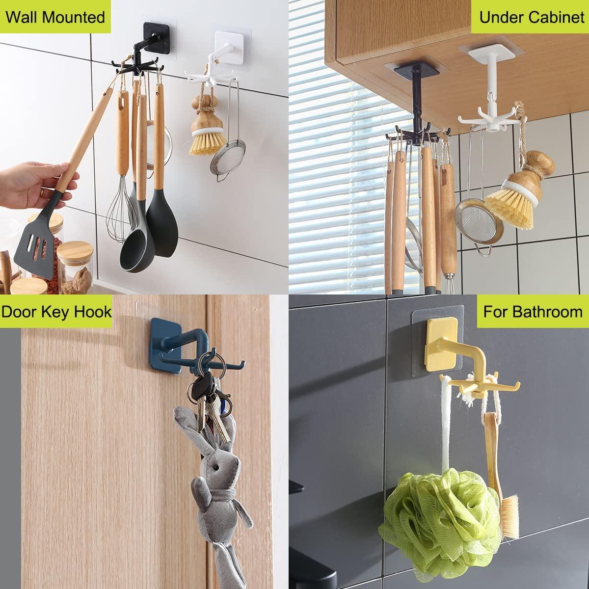 2Pcs 360° Rotating Folding Hook,Kitchen Nail-Free Rotating Shelf,Rotating Shelf Organizer Kitchen, Wall Mounted Kitchen Utensil Hanging Rack Wintory