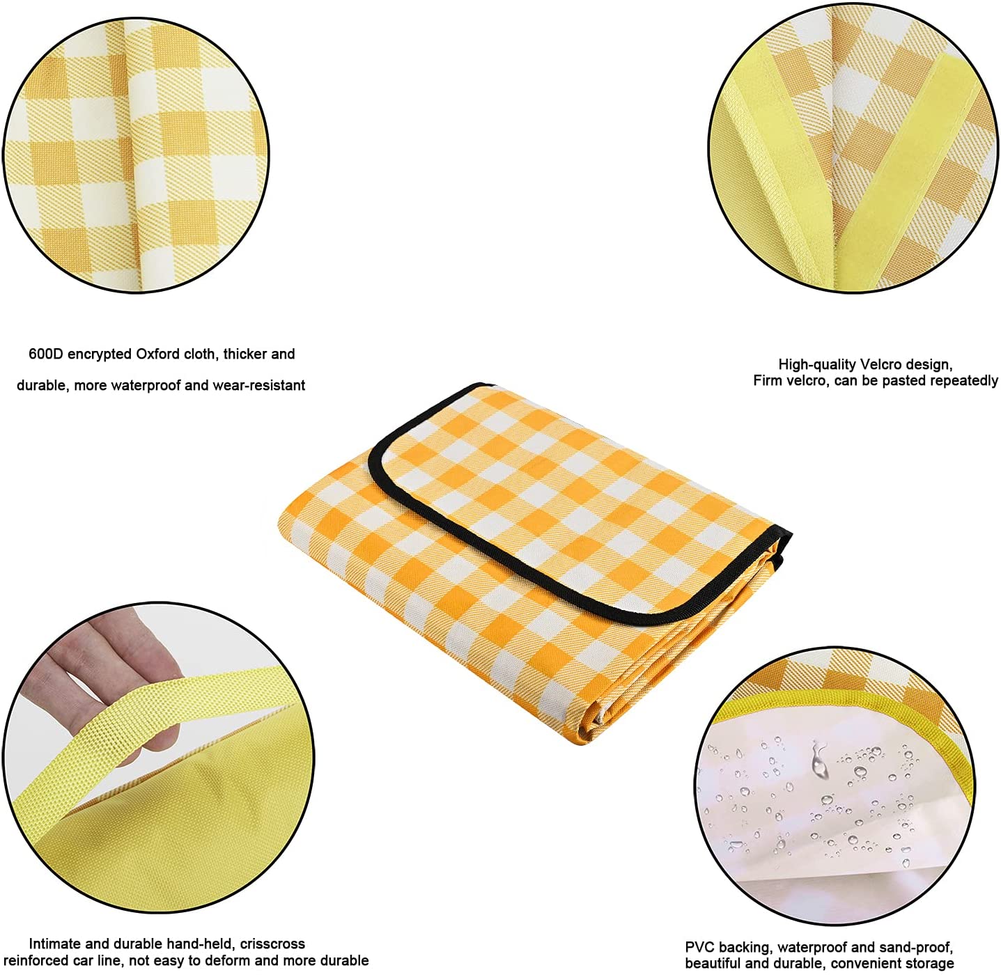 Outdoor Picnic Blanket, Foldable Outdoor Beach Blanket, Waterproof, Sandproof, Anti-Slip With Handle, Suitable For Home, Beach, Park, Hiking, Camping (150*200cm) Wintory