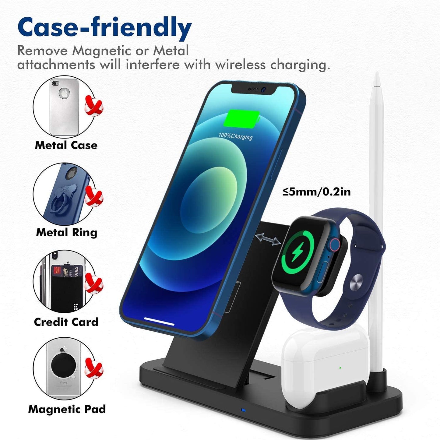 4 in 1 Wireless Charger, Apple Watch & AirPods & Pencil Charging Dock Station, Nightstand Mode for iWatch Series 7/6/SE/5/4/3/2/1, Fast Charging for iPhone 13/12/11/ Pro Max/XR/XS Max/Xs/X/8 Wintory