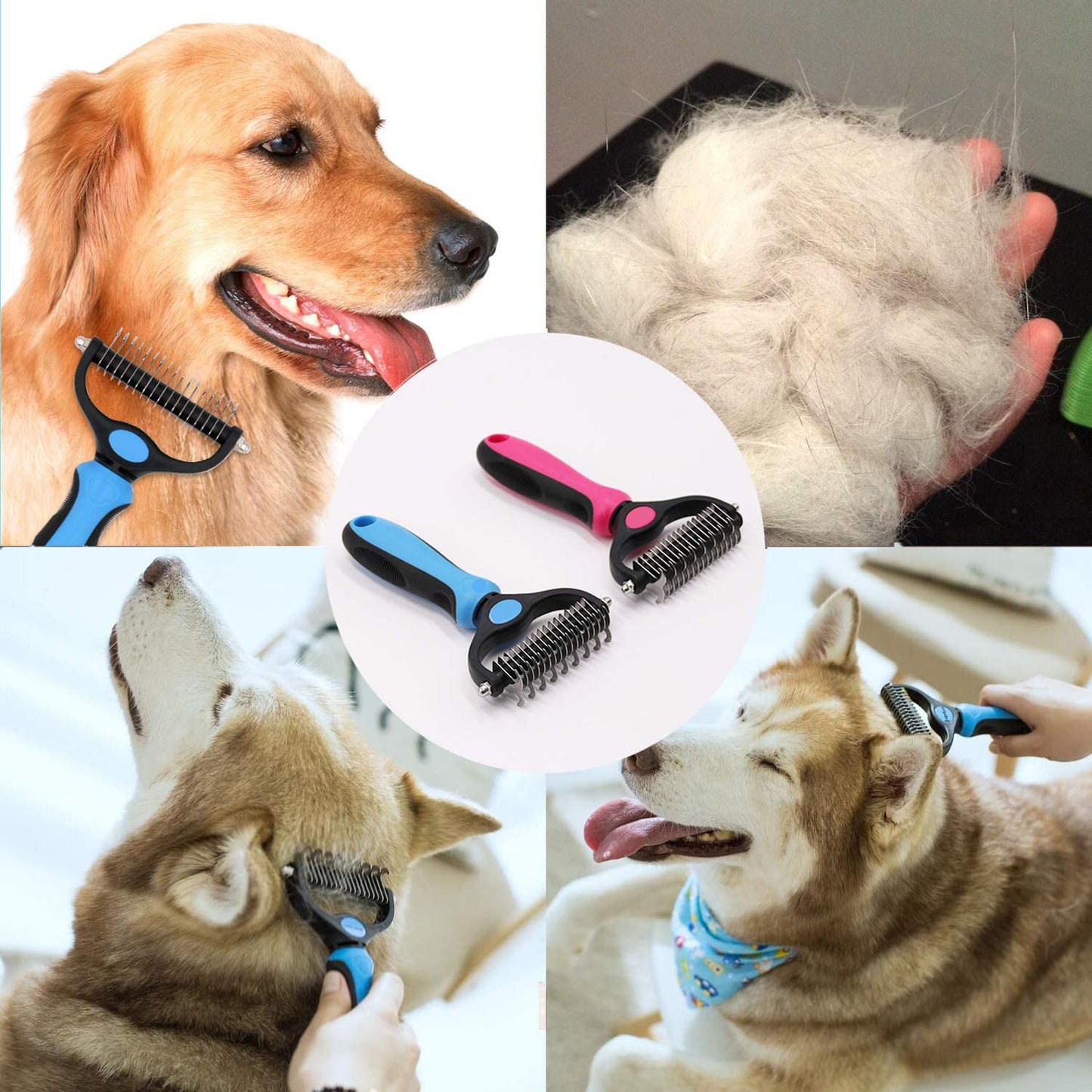 Pet Grooming Tool Dematting Comb for Dogs& Cats 2 Sided Undercoat Rake for Easy Mats &Tangles Removing Wintory