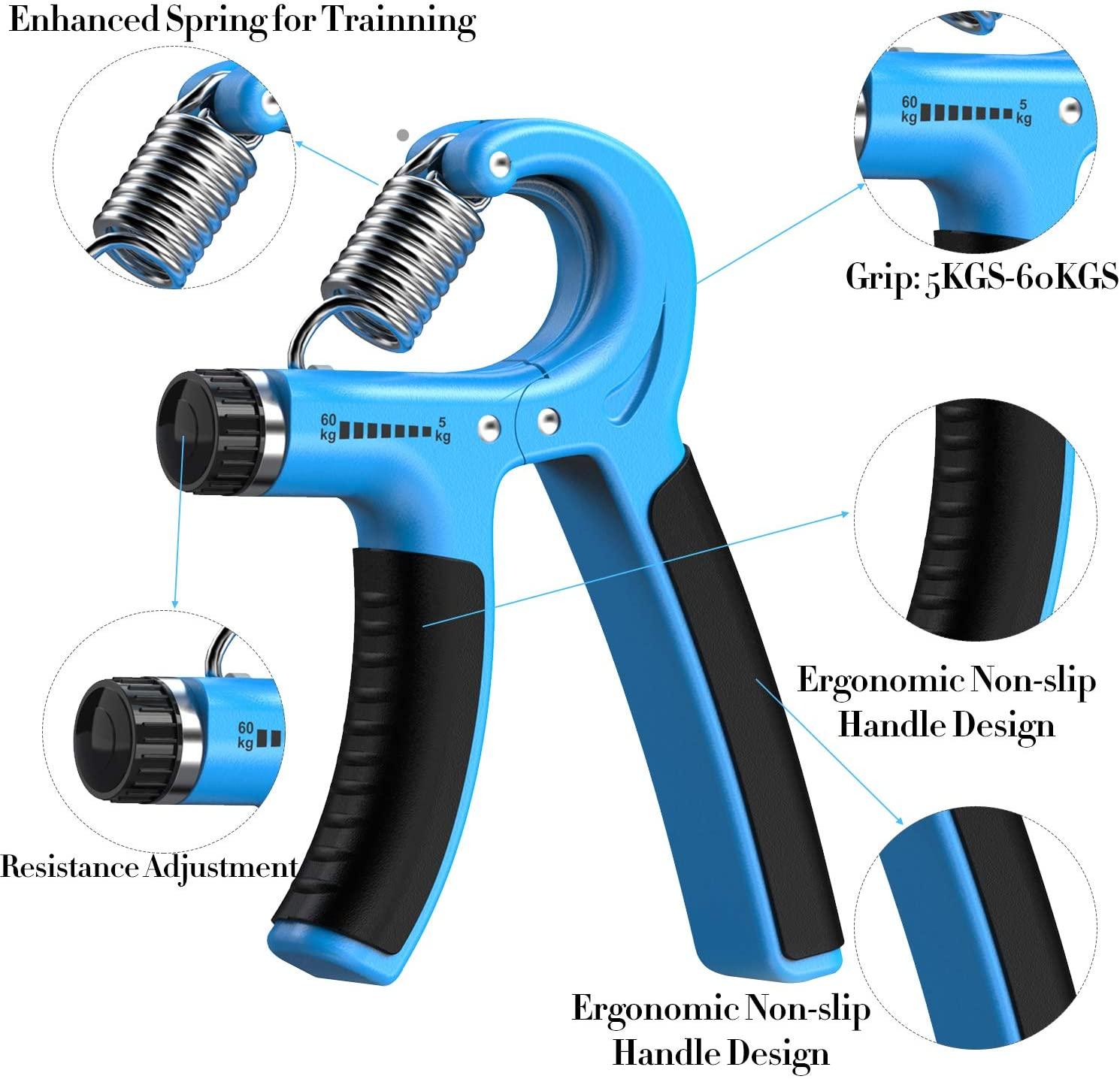 Hand Grip Strengthener Adjustable Resistance 11-132 Lbs (5 - 60kg) - Hand Gripper Exerciser, Strengthen Grip, Hand Squeezer Wintory