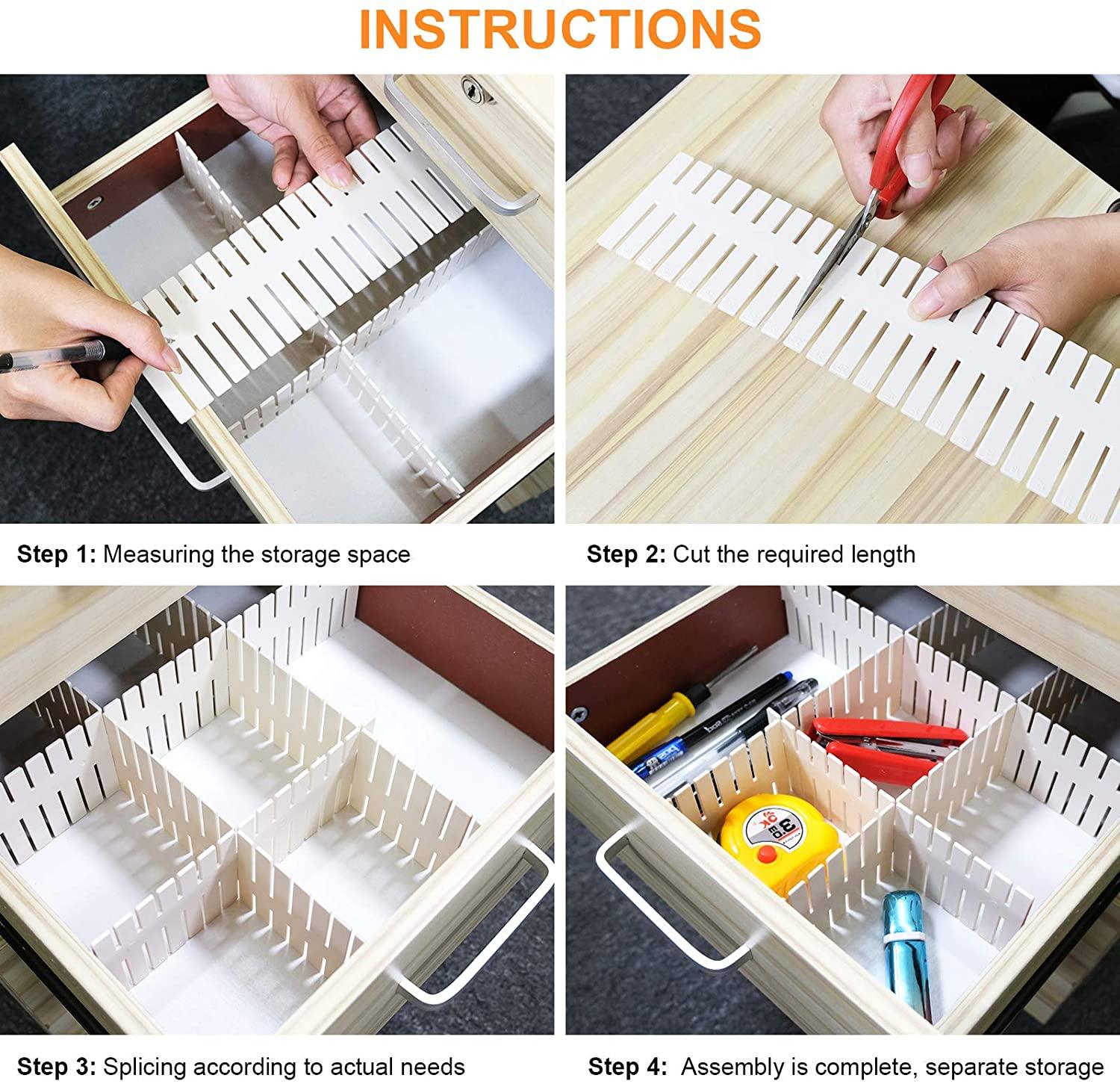 Drawer Dividers 8 PCS, Adjustable Drawer Storage Organizer Flexible Household Separators for Office Supplies, Bedroom, Kitchen, Utensils Makeup Tools, Clutter Cutlery, Clothes, Underwear, Socks Wintory