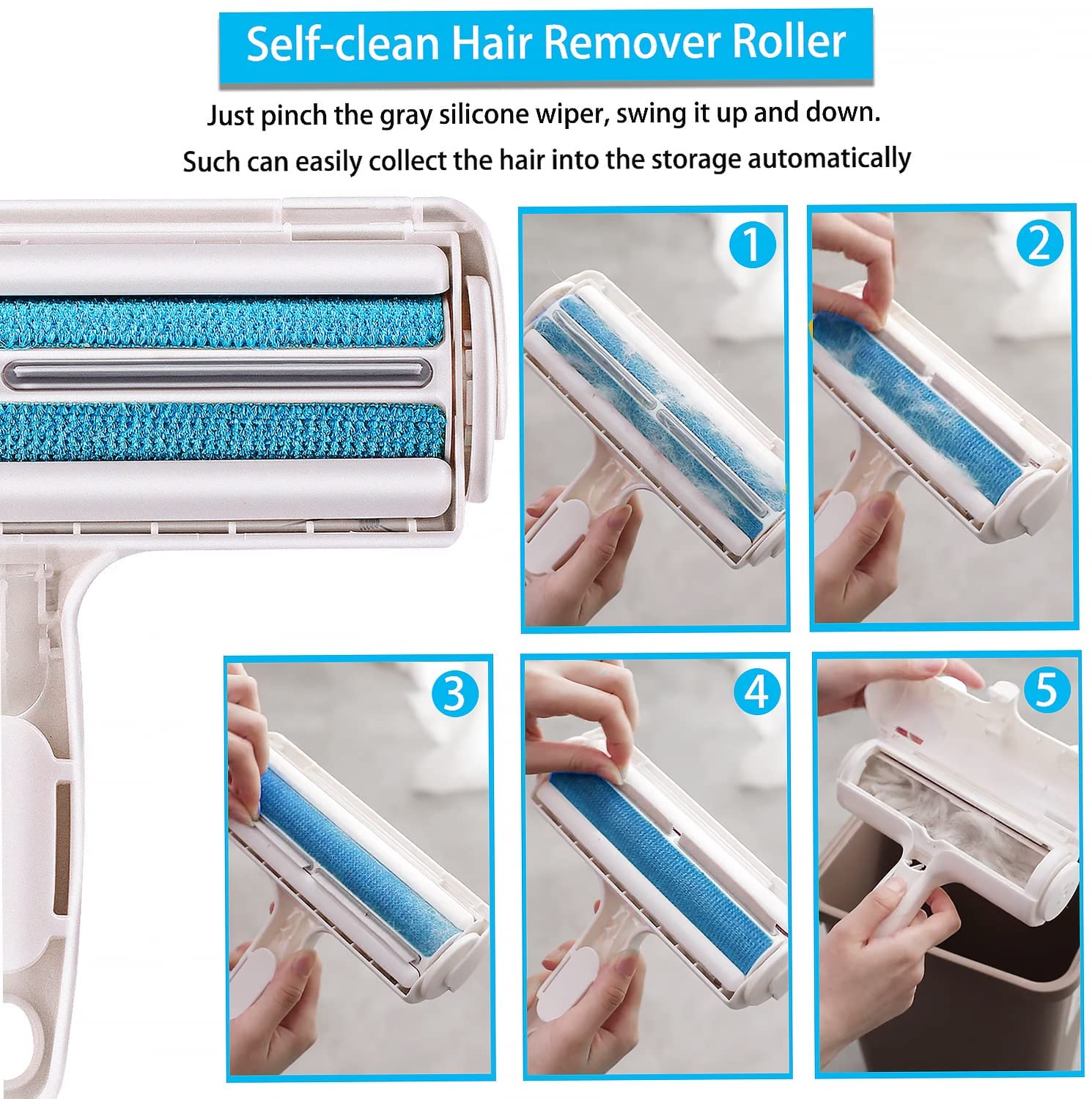 Pet Hair Remover Roller, Reusable Animal Hair Removal Brush for Dogs and Cats, Easy to Clean Fixed Areas Pet Fur from Carpet, Furniture, Rugs, Stairs, bedding and Sofa Wintory