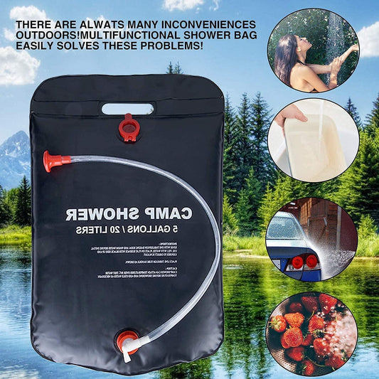 20L Solar Shower Bag, Premium Camping Shower Portable with Shower Head, Hose, Tap Head - Outdoor Solar Showers for camping - Portable Shower Camping (Black) Wintory
