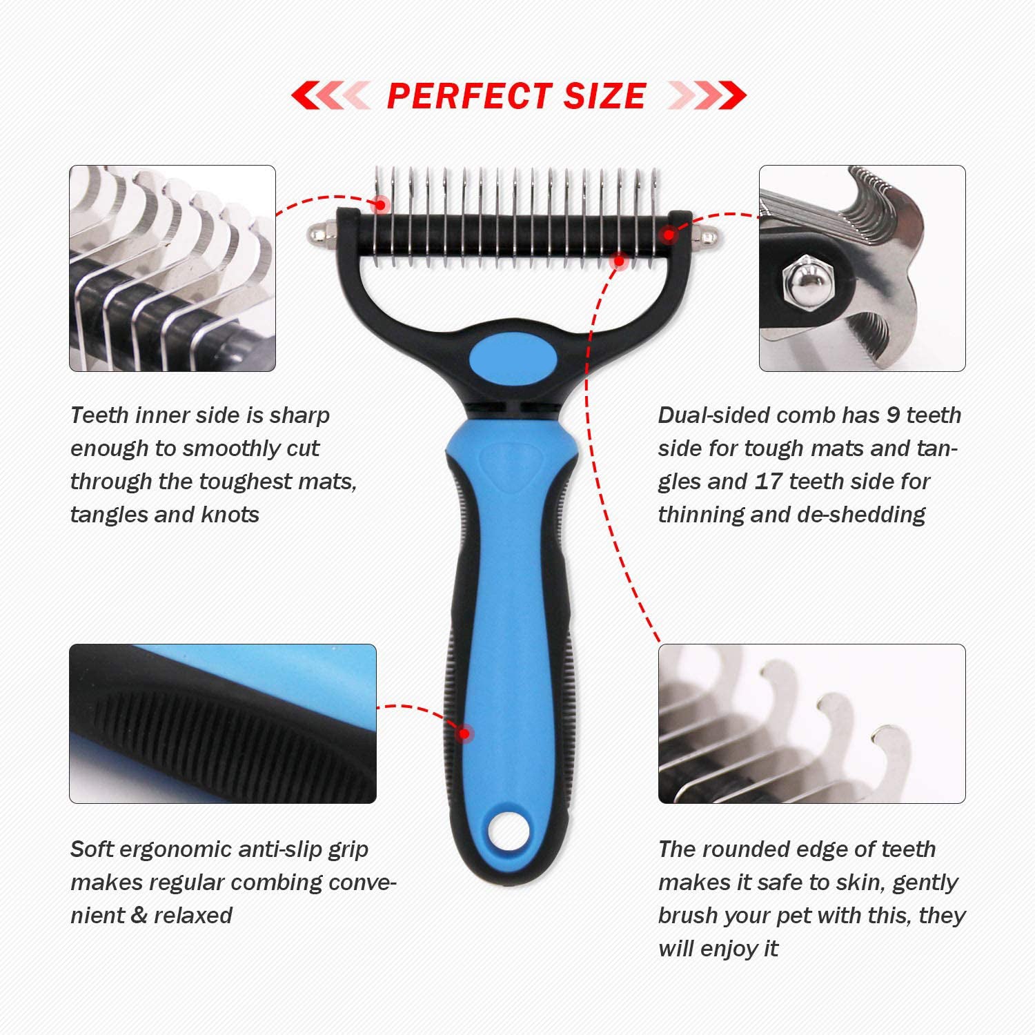 Pet Grooming Tool Dematting Comb for Dogs& Cats 2 Sided Undercoat Rake for Easy Mats &Tangles Removing Wintory