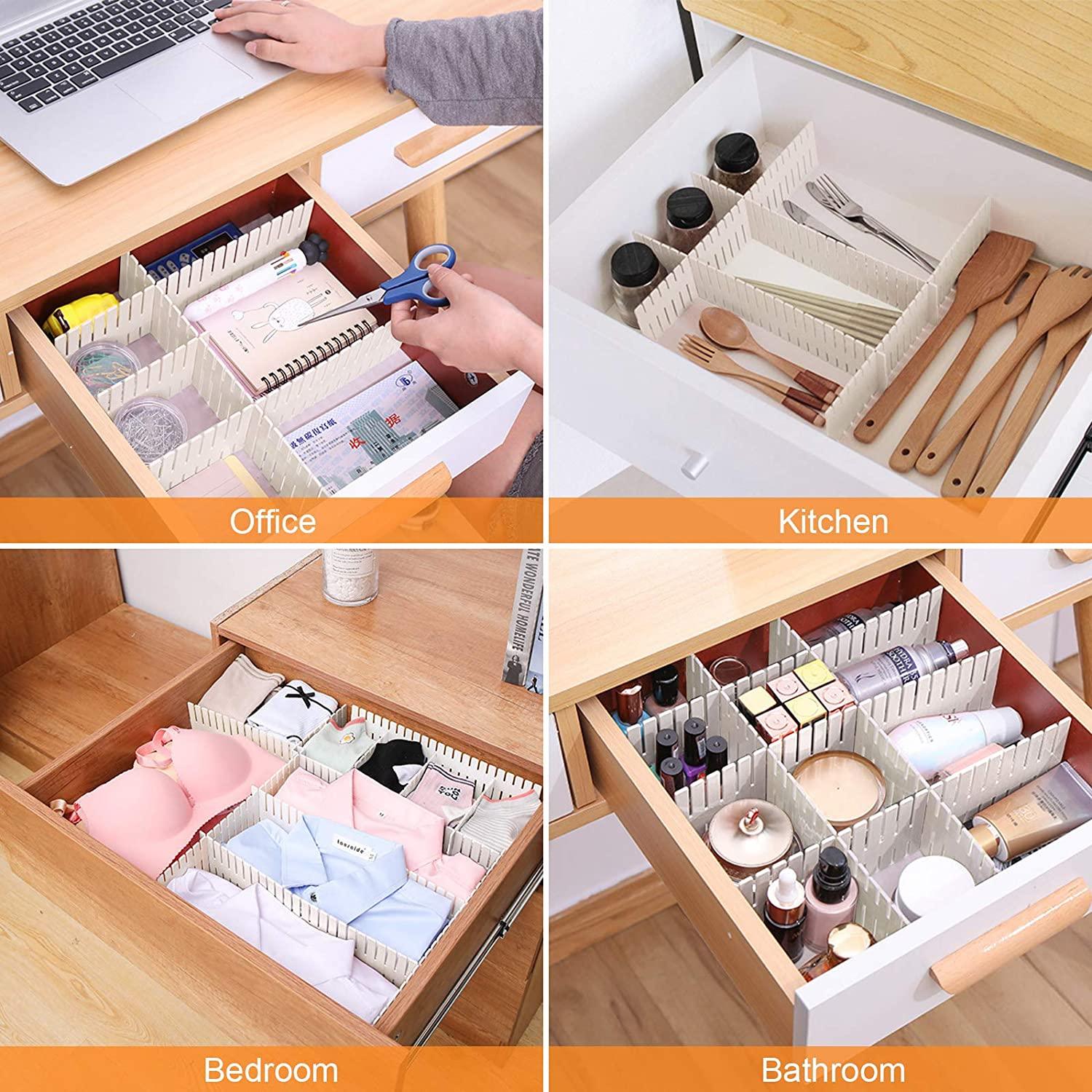 Drawer Dividers 8 PCS, Adjustable Drawer Storage Organizer Flexible Household Separators for Office Supplies, Bedroom, Kitchen, Utensils Makeup Tools, Clutter Cutlery, Clothes, Underwear, Socks Wintory