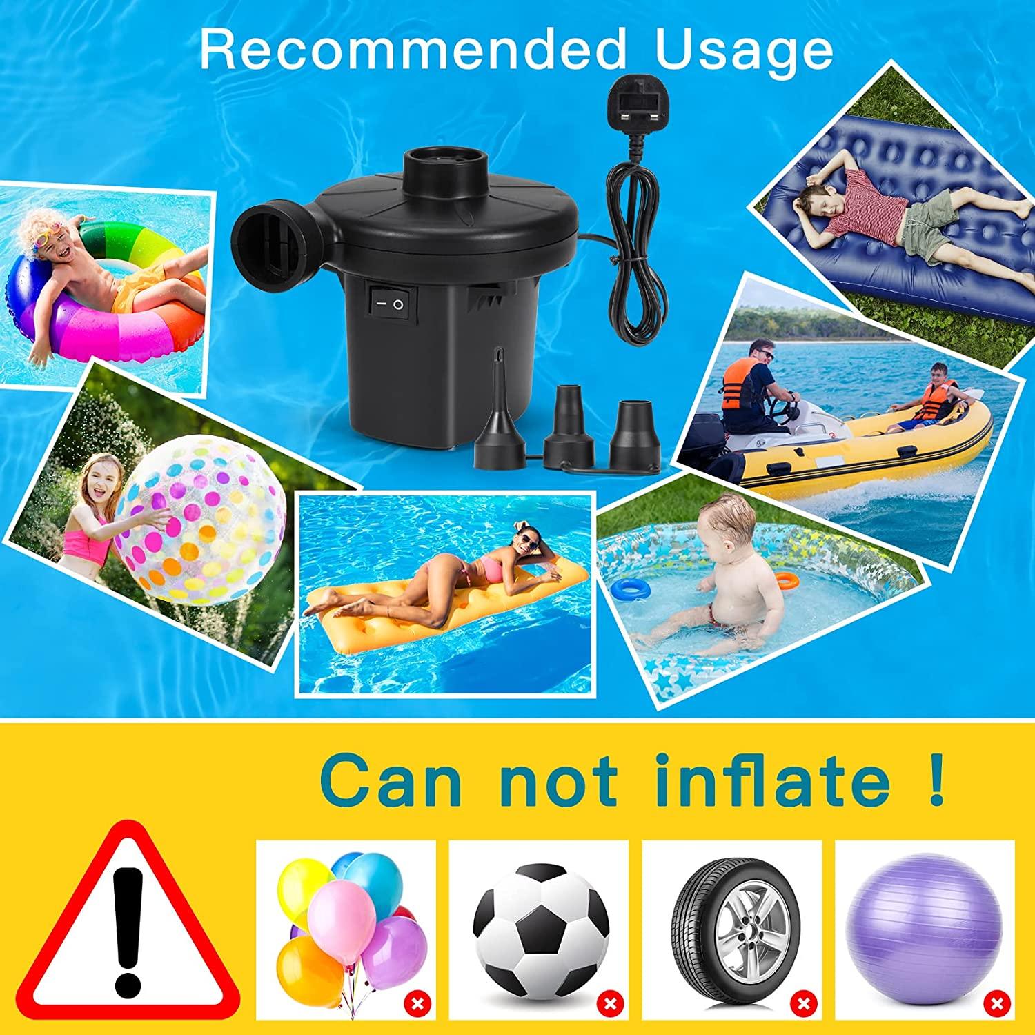 Electric Air Pump for Inflatables, Air Pump Air Mattress Pump with 3 Nozzles Inflator/Deflator Quick Air Pump for Air Bed Paddling Pool Toy Raft Boat Swimming Ring Wintory